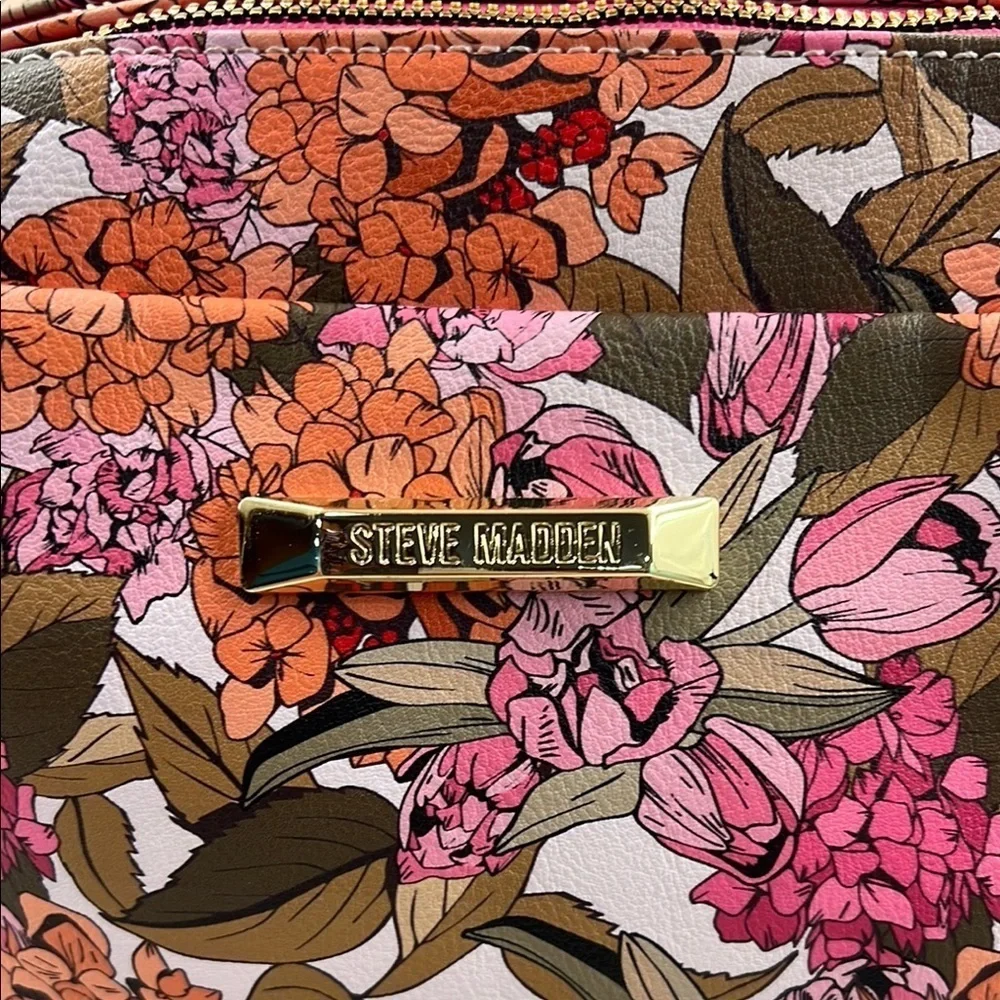 Steve Madden Pink and Brown Cosmetic Bag Floral Design